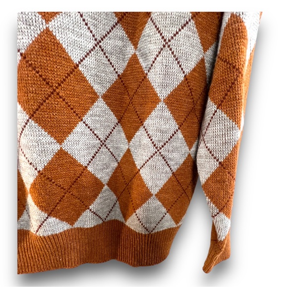 JANTZEN VINTAGE RUST ORANGE & GRAY CREWNECK GRANDPA SWEATER MEN MED - Picture 10 of 15